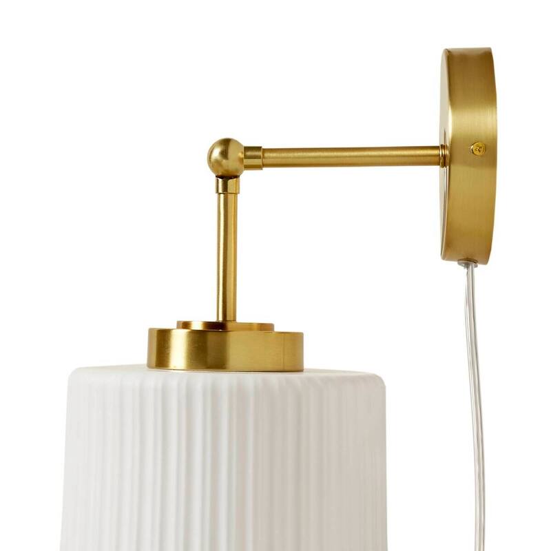 White Ceramic Wall Sconce with Adjustable Swing Arm Gold/White