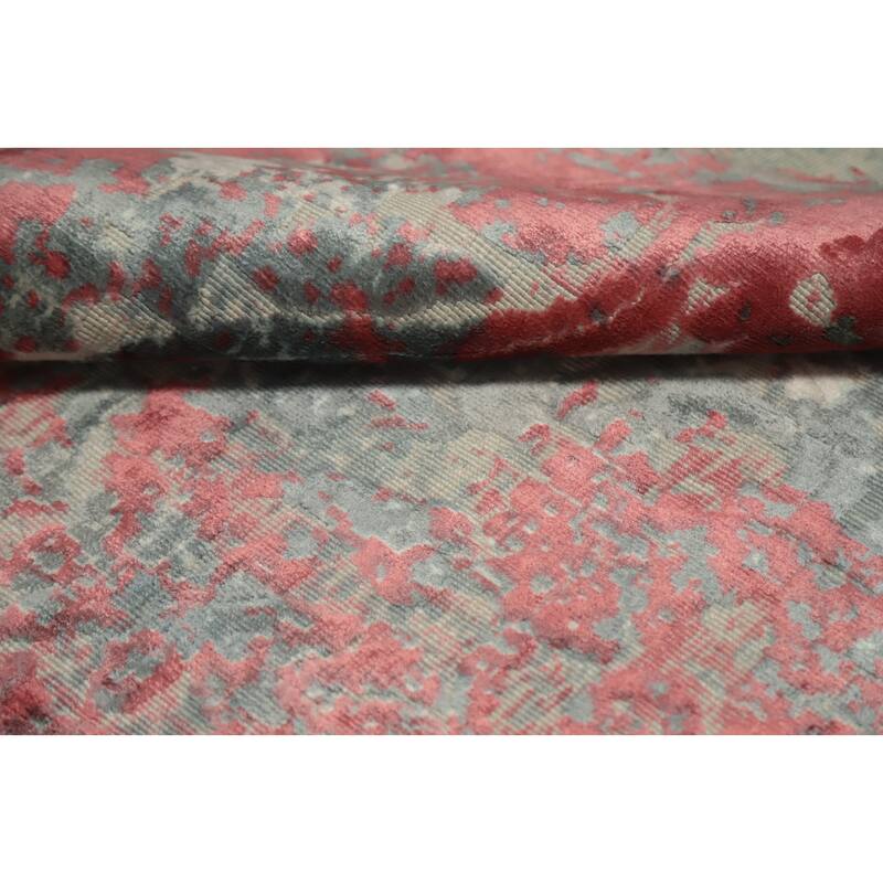 Hand Knotted Oriental Viscose Silk Carpet Modern Abstract Pink Abstract Area Rug - 6' 4'' X 4' 1''