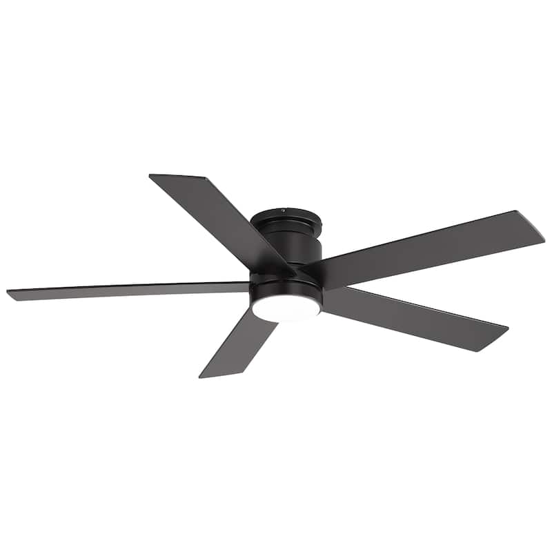 42"/52" Modern Black Flush Mount Ceiling Fan with LED Light and Remote