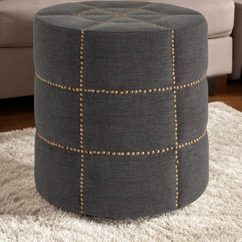 HomeRoots 20" Gray Fabric Tufted Round Footstool - 20"W x 19.69"D x 20.75"H - Dark Gray