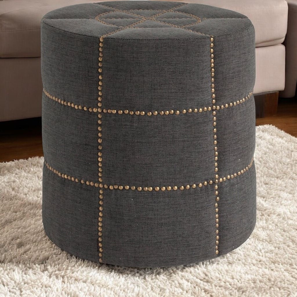 HomeRoots 20" Gray Fabric Tufted Round Footstool