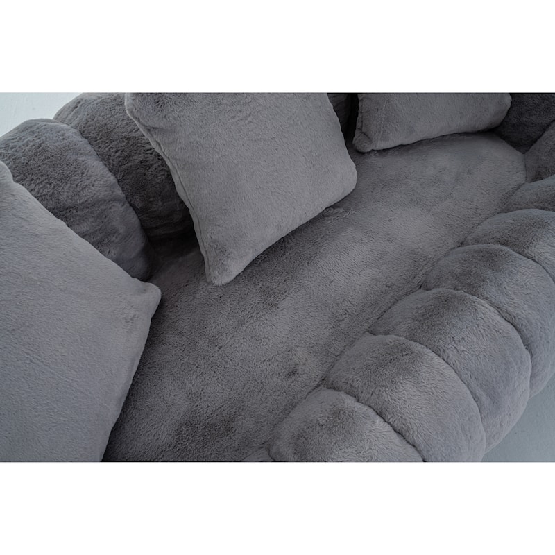 GDFStudio - Floral-Shaped 75.49" Faux Fur Loveseat Sofa with High-Density Foam