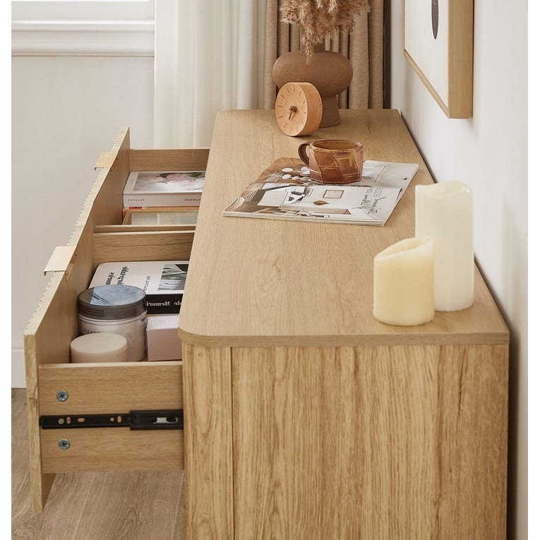 Modern 6 Drawers Dresser with Curved Design and Ample Storage for Bedroom or Living Room Organization