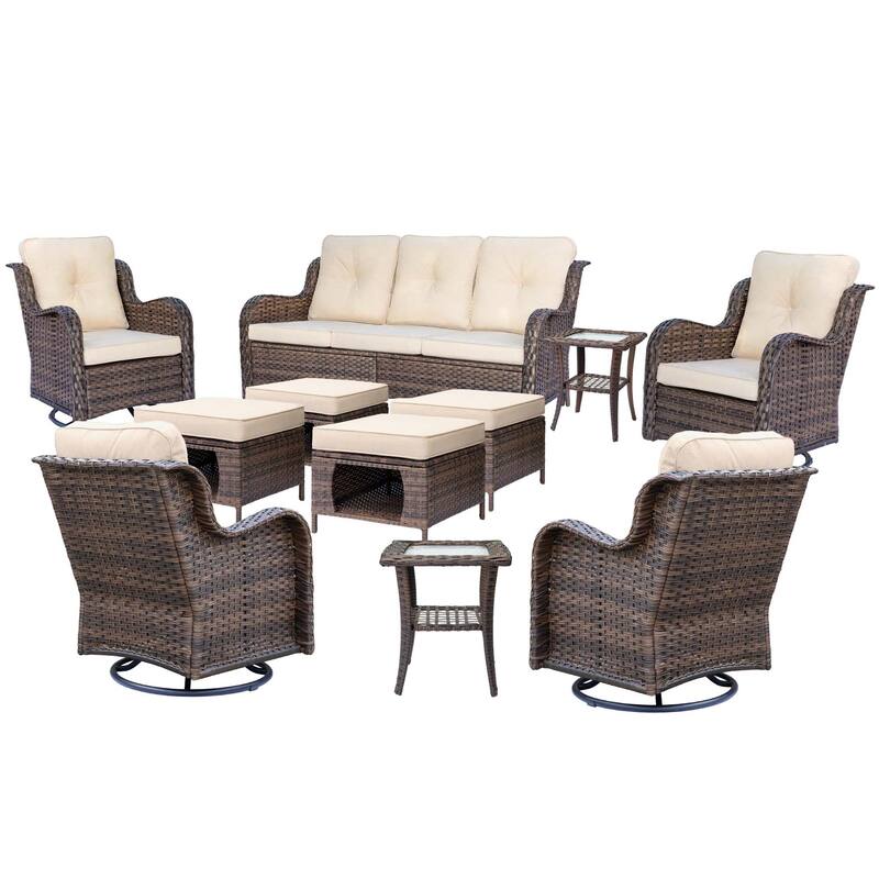 Outdoor Patio Furniture Set-Wicker Patio Conversation Swivel Chair Set