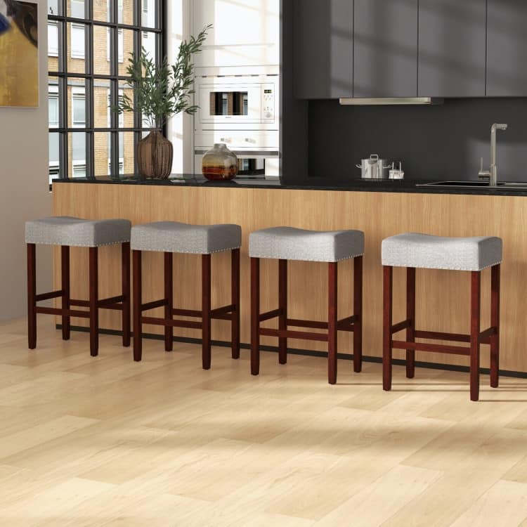 Set of 2 24 Inch Bar Stool with Curved Seat Cushions - 17" x 13" x 24" (L x W x H)
