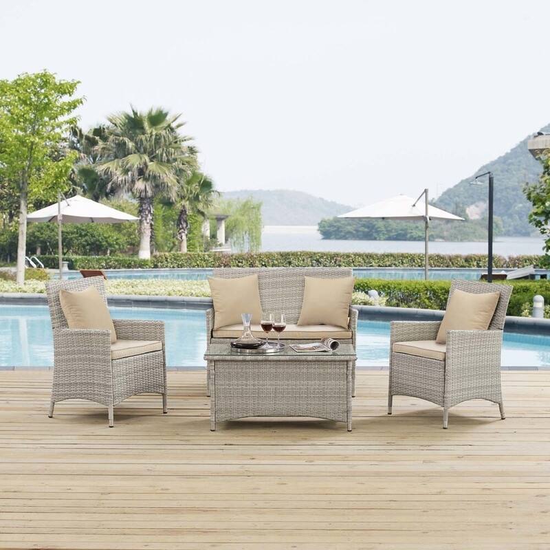 Modway Bridge Rattan 4-piece Outdoor Patio Set with Cushions - Beige