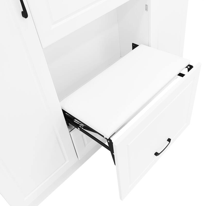 51.1"L Entryway Bench with Mirrored Cabinet Door