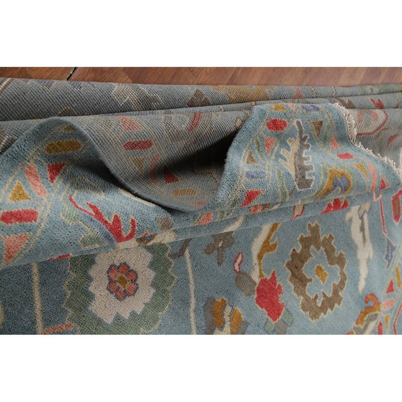 All-Over Blue Oushak Oriental Area Rug Hand-Knotted Wool Carpet - 9'2"x 11'11"