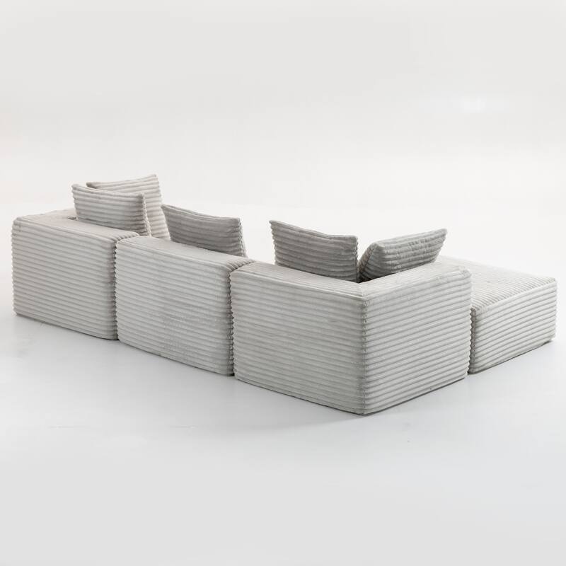 Floor Standing Deep Seat Sofa Corduroy Modular L-shaped Sectional Sofa with Chaise Lounge Compressed Sofa with Ottoman