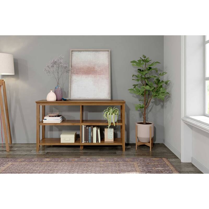 Solid Wood Vertical Double Bookcase with Shelves and Walnut Finish - 13.75” D x 54” W x 30.25” H
