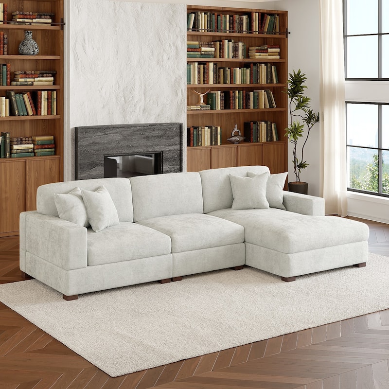 Modern Oversized Chenille Modular Sectional Sofa With Chaise - Off-White/3 Piece - Right Facing