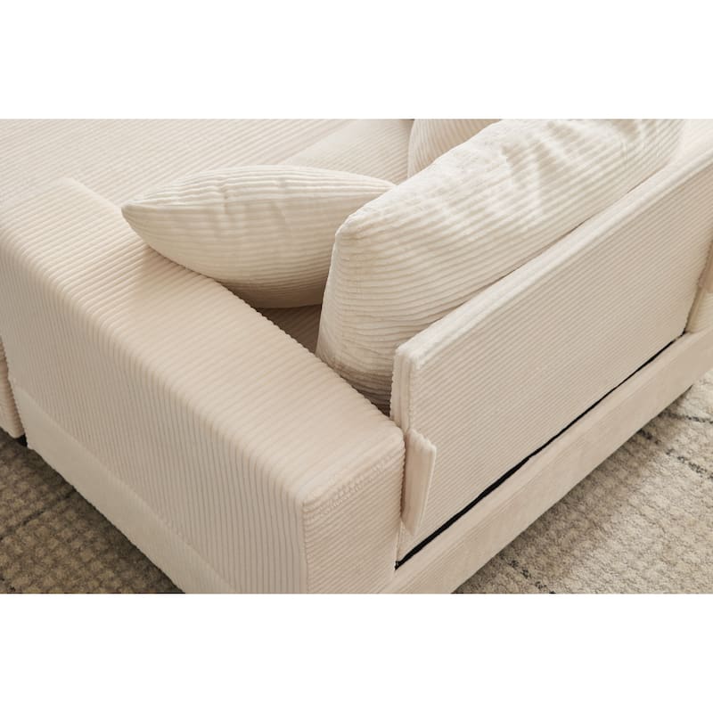 Chaise Lounge Chair with Removable Ottoman, Modern Accent Armchair Corduroy Sleeper Sofa Chair with Pillows for Living Room
