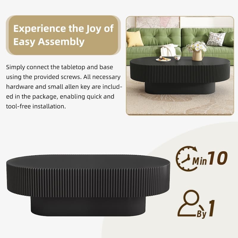 43.3"W Elegant Oval Coffee Table with 6.8"Thick Tabletop and Sturdy Base