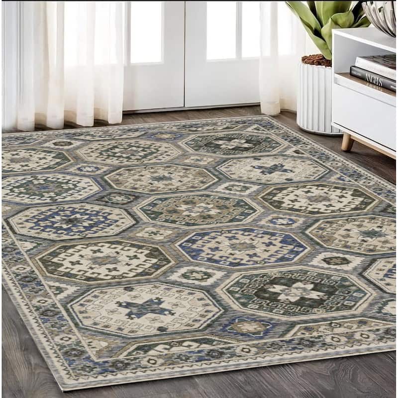 HomeRootsMedallion Bohemian Runner Area Rug - 92.52' X '62.99' X '0.28 - Blue/Ivory