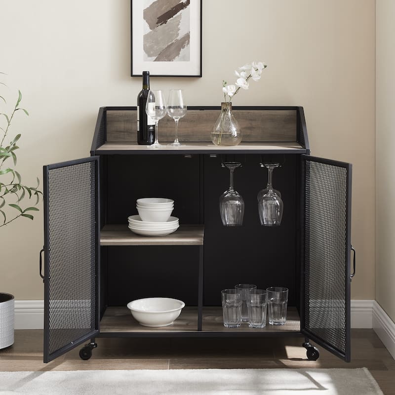 Walker Edison Pierpont Industrial Mesh Bar Cabinet
