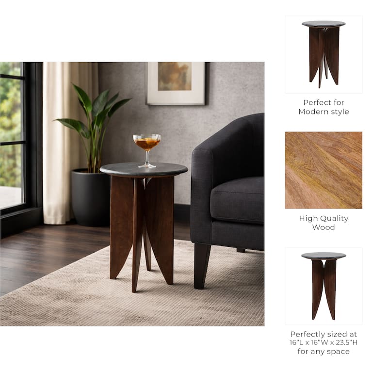 Contemporary Round Pedestal Stone Top Accent Table - 24"