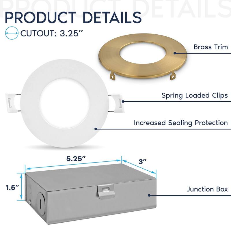 Luxrite 3 Inch Ultra Thin LED Recessed Light JBox, 8W, 5CCT, Dimmable