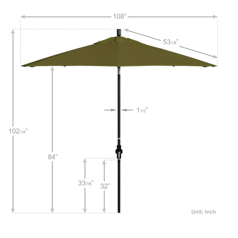 California Umbrella 9' Rd Golden State Series Patio Umbrella Black Aluminum Frame Crank Lift Collar Tilt Sunbrella Cilantro