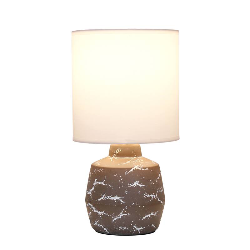 Modern Ceramic Table Lamp with Fabric Drum Shade Compact Marble Inspired Design - 7.09” x 7.09” x 13.30” - Taupe