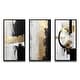 preview thumbnail 2 of 7, Designart "Horizontal Dimensions Abstract Gold Black" Abstract Painting Frame Gallery Set Of 3 Wall Art Print - For Office Decor