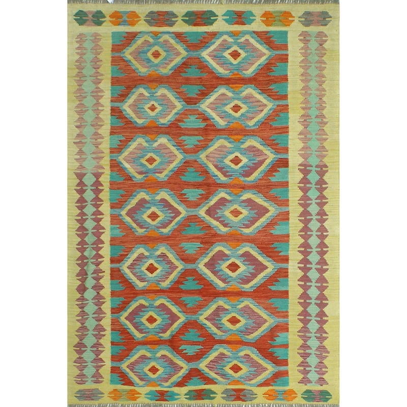 Sangat Flatweave Muiz Red/Gold Rug - 4'2" x 6'3"
