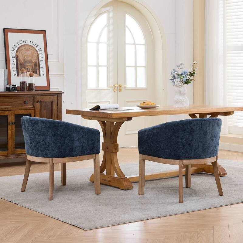 Roomfitters Upholstered Dining Chairs with Barrel Back & Wood Legs, Modern Accent Side Chairs for Kitchen and Living Room