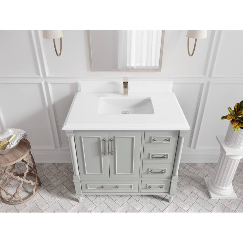 Willow Collections 36 in. W x 22 in. D Aberdeen Center Sink Left Bathroom Vanity with Countertop - 1.5" White Quartz - Coventry Gray