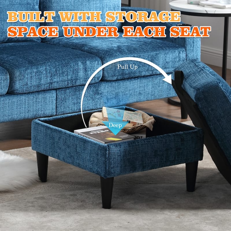 HOMEFUN Chenille Upholstered L-Shaped Living Room Sofa with Storage Ottoman