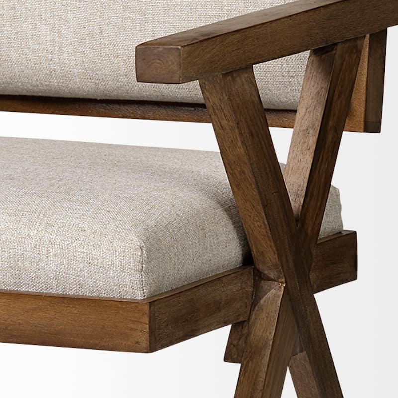 Topanga Beige Fabric Wrap Seat With Medium Brown Solid Wood Frame Dining Chair - 23.2"W x 21.6"D x 31.8"H
