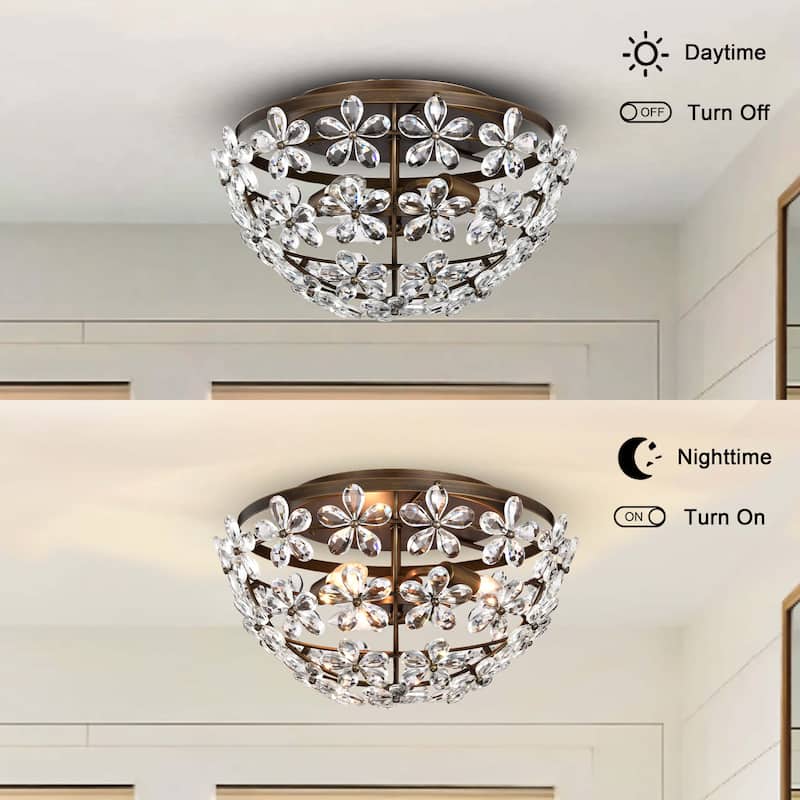 Rosa 3-Light Glam Daisy Flower Crystal Blossom Flush Mount