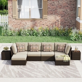 Corvus Oreanne 8-piece Brown Wicker Sectional Patio Furniture Set