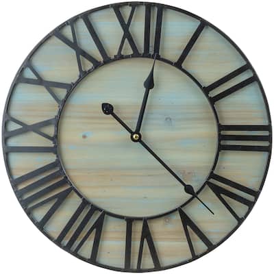 Metal & Solid Wood Wall Clock (15.75" in Diameter) - 15.75