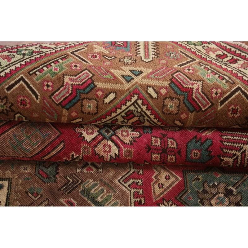 Geometric Pink Tabriz Persian Vintage Rug Hand-Knotted Wool Carpet - 6'7"x 9'9"