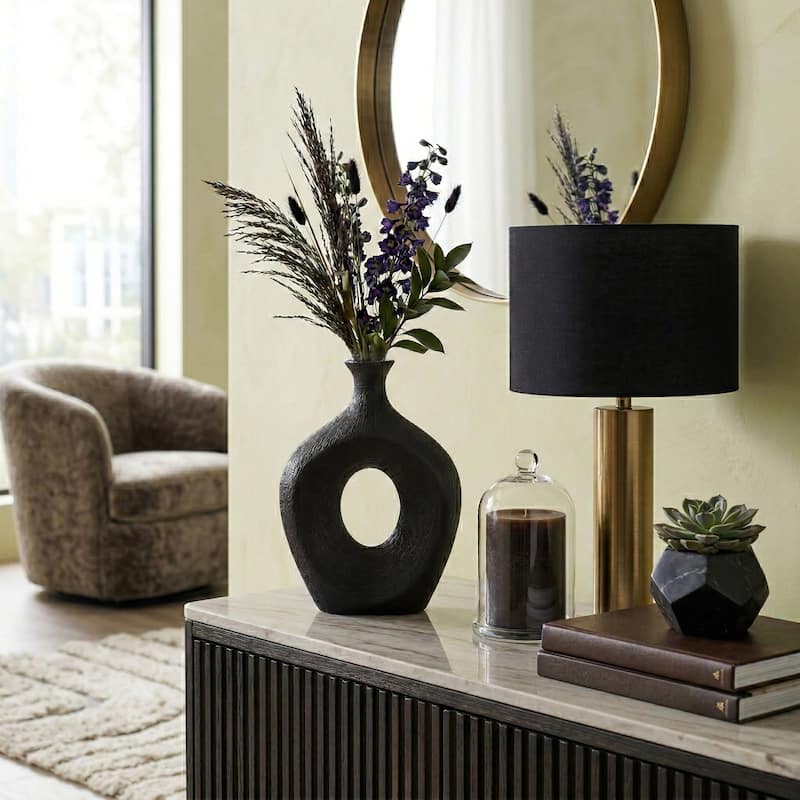 Modern Oval Ceramic Table Vase Cut-Out Design - 13.25" - Brown