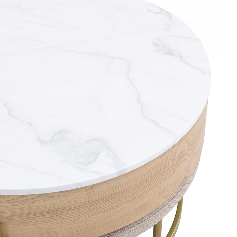 Modern Round Lift-Top Coffee Table with Storage & 3 Ottoman