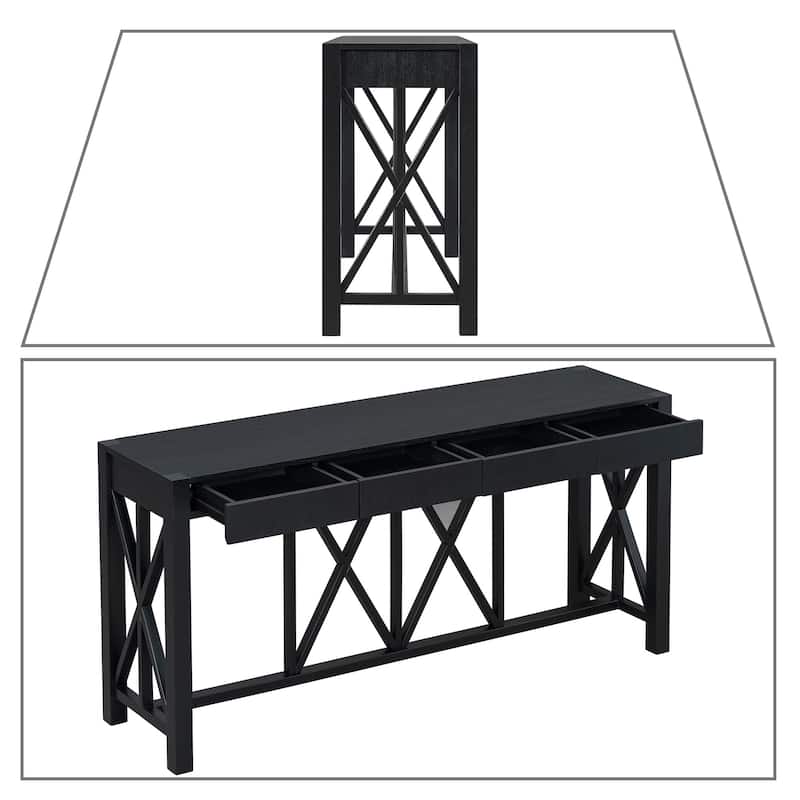 Modern Industrial Style Wooden Console Table with Four Drawers, For Living Room Hallway Use