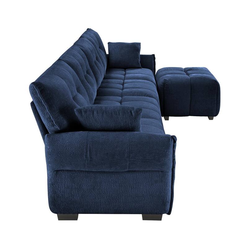 141.7" Chenille 4-Seater Sectional Sofa with Ottoman