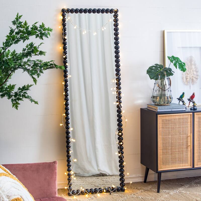 Full Length Rectangular Mirror with Metal Beaded Frame - Black - 23" x 72" - 23" x 72" - Antique Black