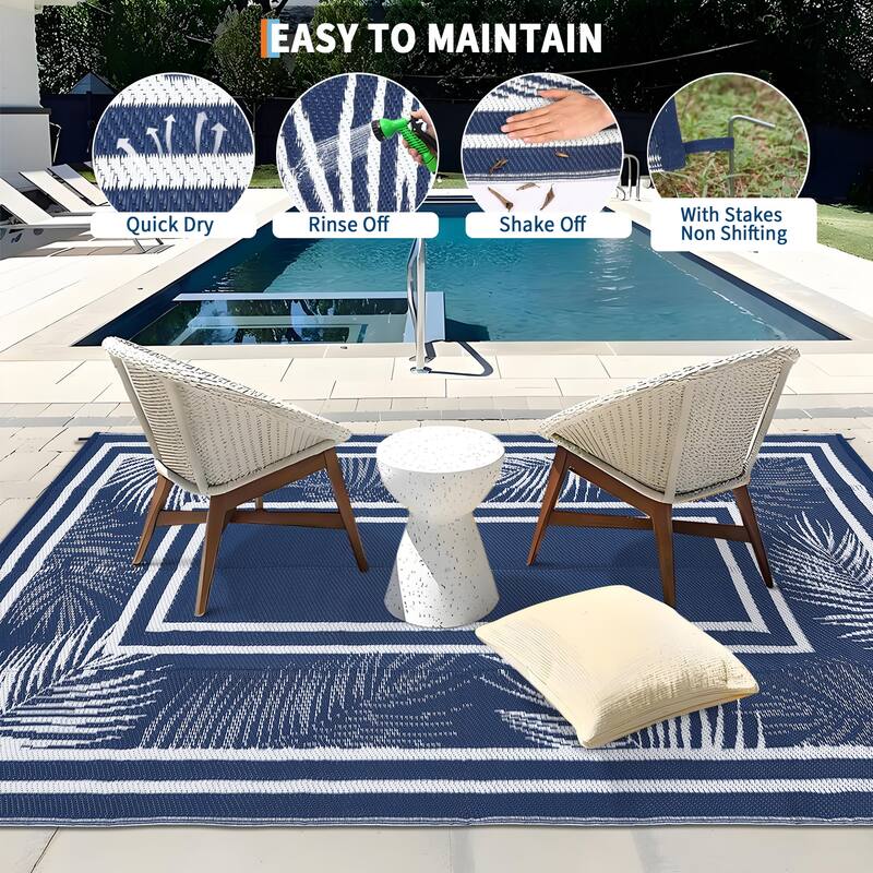 Outdoor Rug Waterproof Plastic Straw Rug Portable Camping Rug Leaves Pattern Outdoor Carpet for RV Porch Deck Camper