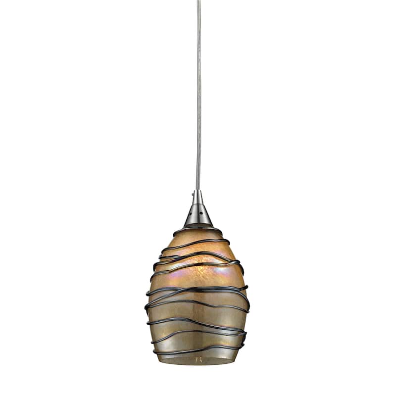 Vines 5-inch Wide 1-Light Pendant in Satin Nickel and Colored Glass - 5 in. Wide - Tan Glass with Glass Wrap