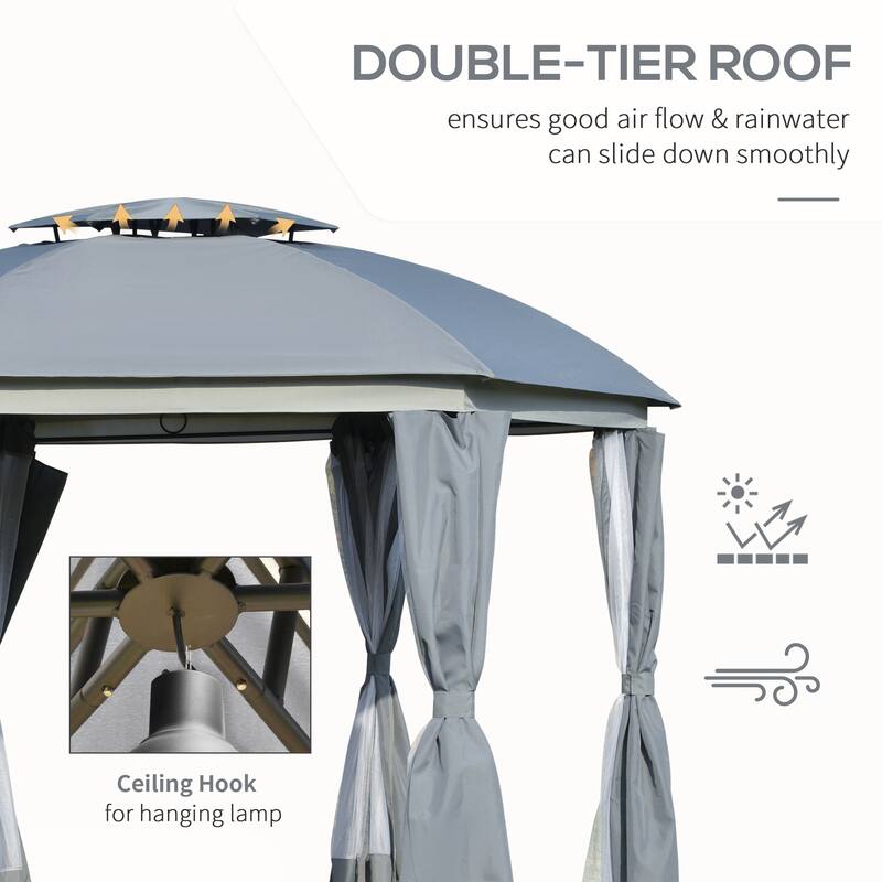 12' x 12' Patio Dome Gazebo Canopy Shelter with Double Roof, Curtains