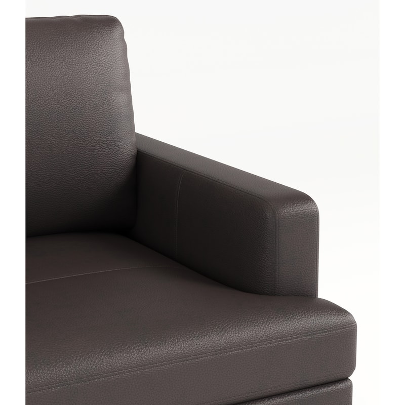 Dark Brown Luxury 77" Genuine Leather 3-seater Sofa with USB Charger for Living Room