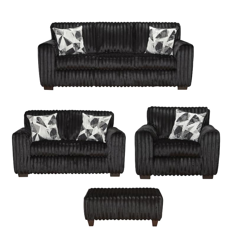Roundhill Furniture Nolan 4-Piece Living Room Set, Sofa Loveseat Chair and Ottoman