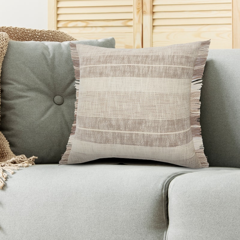 Sevita Drew Brown/Ivory Stripe Cotton Throw Pillow, Set of 2