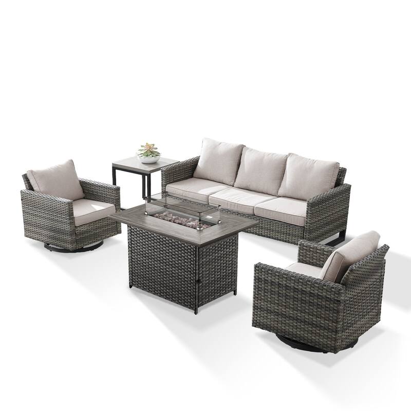 Outdoor Sofa Glider Chairs Table and Fire Pit Table