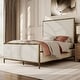 preview thumbnail 8 of 16, 247 Shop At Home Lalia Modern Beige Upholstered Hammered Metal Panel Bed Matte Gold - Full