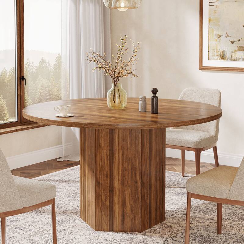 47-Inch Round Dining Table, Wood Dinner Table Easy Assembly Kitchen Table for Living Room, Dining Room