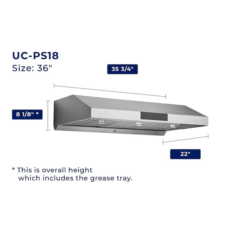 Hauslane PS18 Under Cabinet Range Hood, LED, Baffle Filters, 3-Way Venting, Available in Different Colors