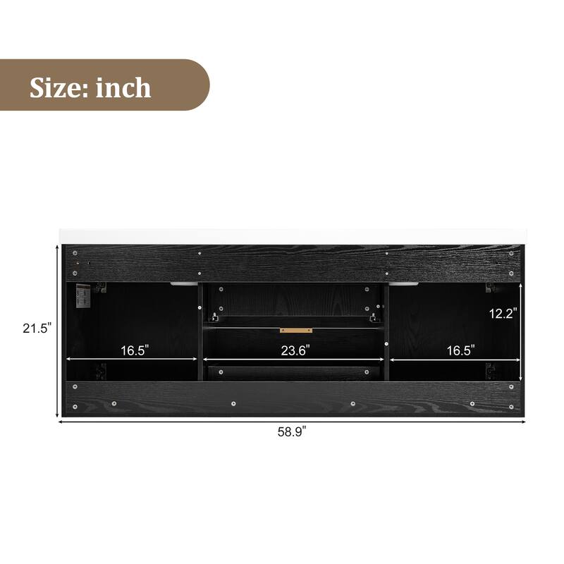 59.3" Double Sink Bathroom Vanity, Wall Mounted Cabinet with SMC Integrated Top, Soft-Close Storage Drawers