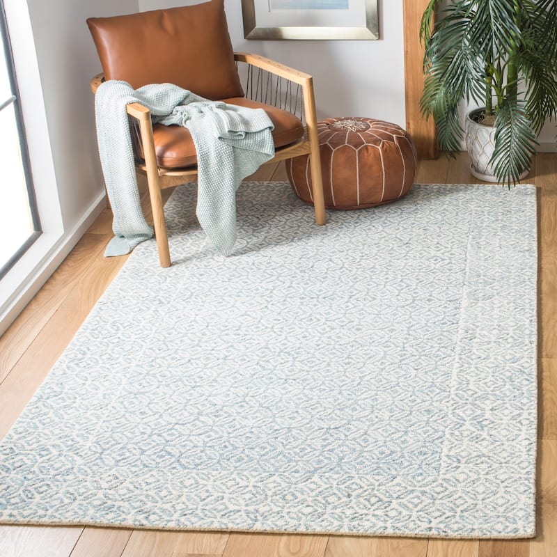 SAFAVIEH Handmade Abstract Lubomira Modern Wool Rug - 2'3" x 4' - Blue/Ivory